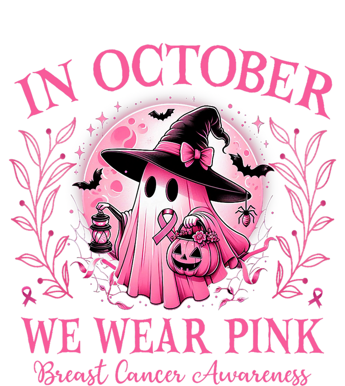 October We Wear Breast Cancer Awareness Halloween Ghost Striped Beanie with Solid Band