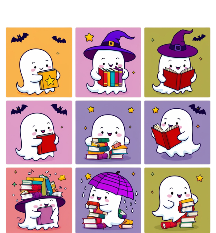 Funny Ghost Book Reading Halloween Design For Book Lovers & Teachers Dry Zone Grid Polo