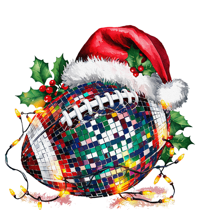 Merry Christmas Football Disco Ball Santa Hat Xmas Light Long Sleeve Shirt