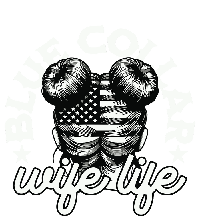 Blue Collar Wife Life Messy Hair Buns Usa Flag Ladies Long Sleeve Shirt