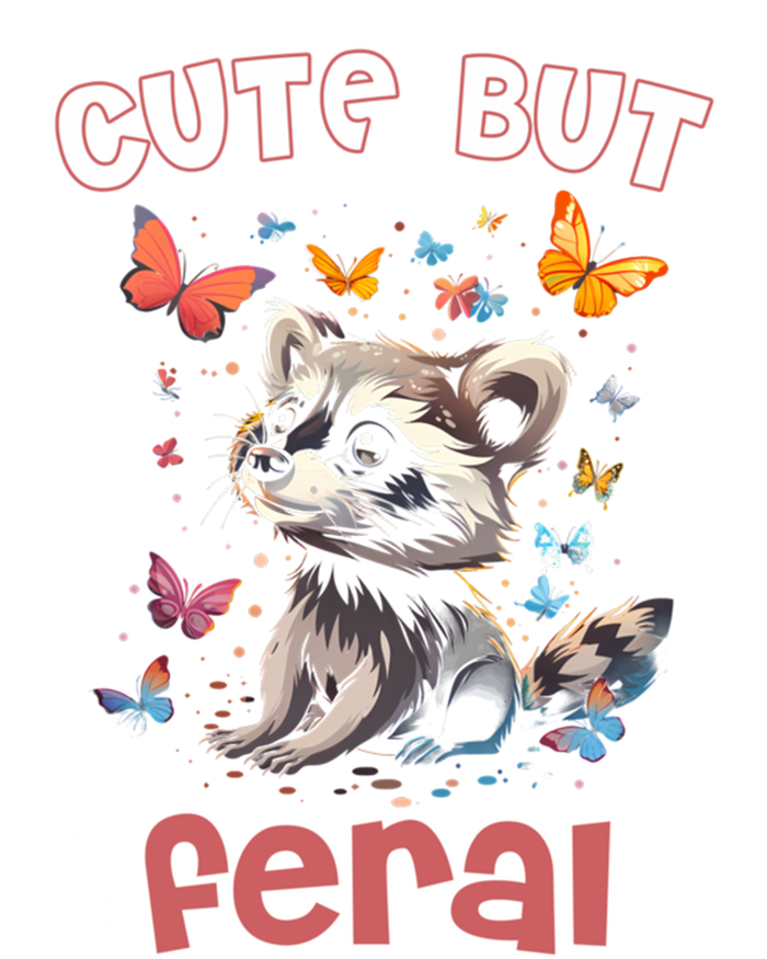 Cute But Feral Funny Raccoon Blue Butterfly Summer Gift Long Sleeve Shirt