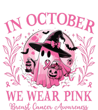 October We Wear Breast Cancer Awareness Halloween Ghost Womens Cotton Relaxed Long Sleeve T-Shirt