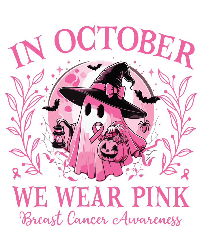 October We Wear Breast Cancer Awareness Halloween Ghost Womens Cotton Relaxed Long Sleeve T-Shirt