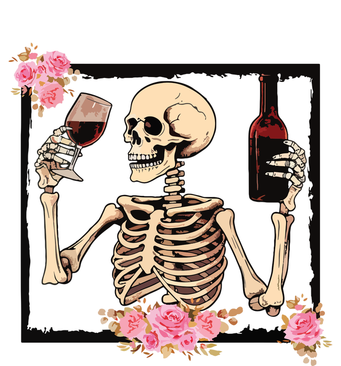 Halloween Funny Hallowine Floral Skeleton Drinking Wine T-Shirt