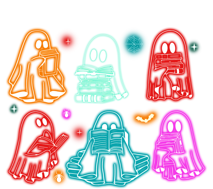 Halloween Neon Ghost Reading Books Spooky Season Magnet