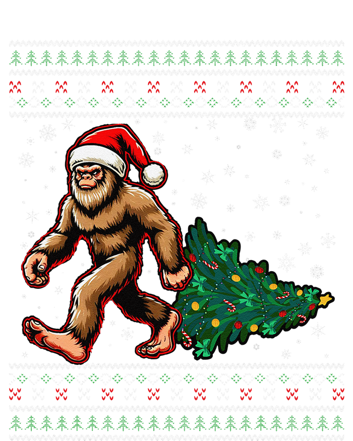 Christmas Bigfoot Ugly Sweater Carrying Tree Santa Hat Xmas 7-Panel Snapback Hat