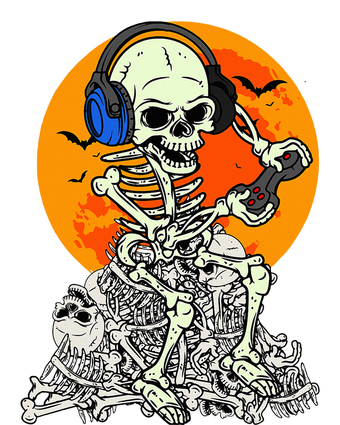 Halloween Skeleton Gamer Skull Moon Gaming T-Shirt