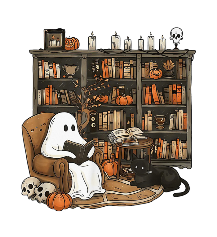 Retro Ghost Reading Books Librarian Ghost Halloween T-Shirt