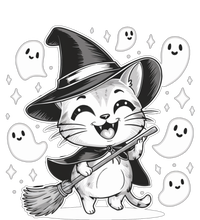 Cute Witch Cat Surrounded By Happy Ghosts Halloween Kitten Gift Ladies Long Sleeve Shirt