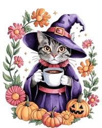 Halloween Cat Witch Hat Coffee Pumpkins Floral Cat Witch Cute Gift Kids T-Shirt