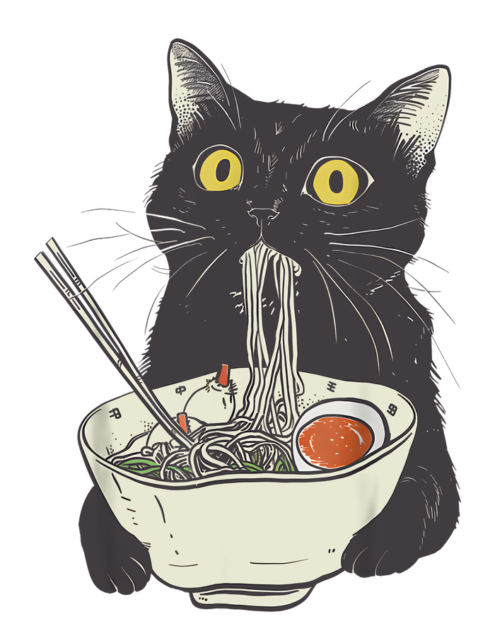 Funny Cat Eating Ramen Vintage Japanese Noodles Premium T-Shirt