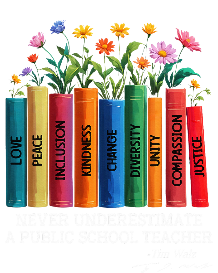 Never Underestimate A Public School Teacher Floral Books PosiCharge RacerMesh Polo