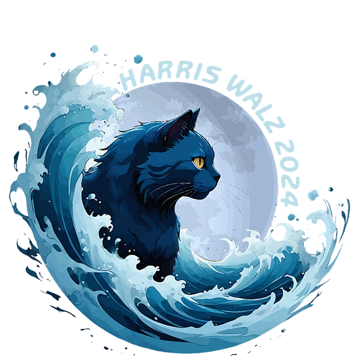 Harris Walz 2024 Blue Wave Cat Lady Vote Blue Cat Democrat T-Shirt