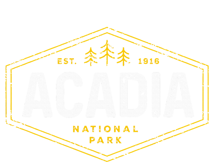 Acadia National Park Vintage Tree Hexagon Badge Hiking Flat Bill Trucker Hat