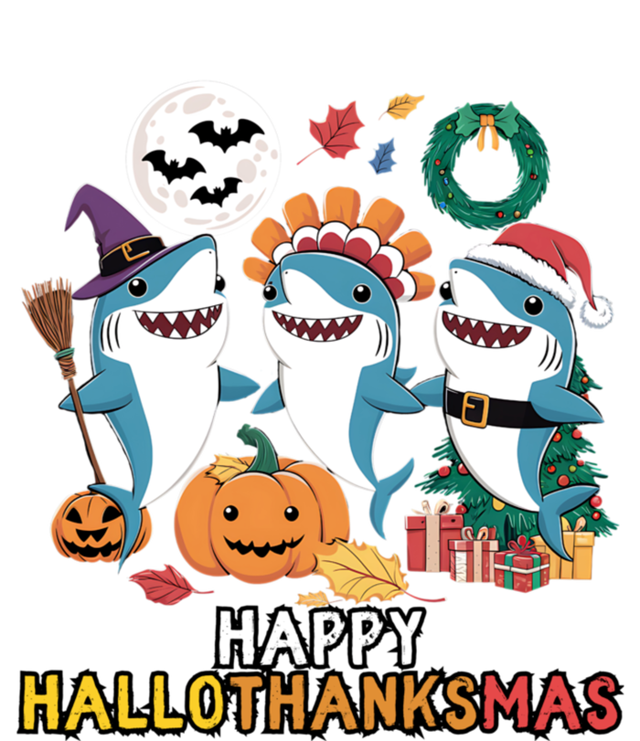 Shark Thanksgiving Happy Hallothanksmas Christmas Halloween T-Shirt