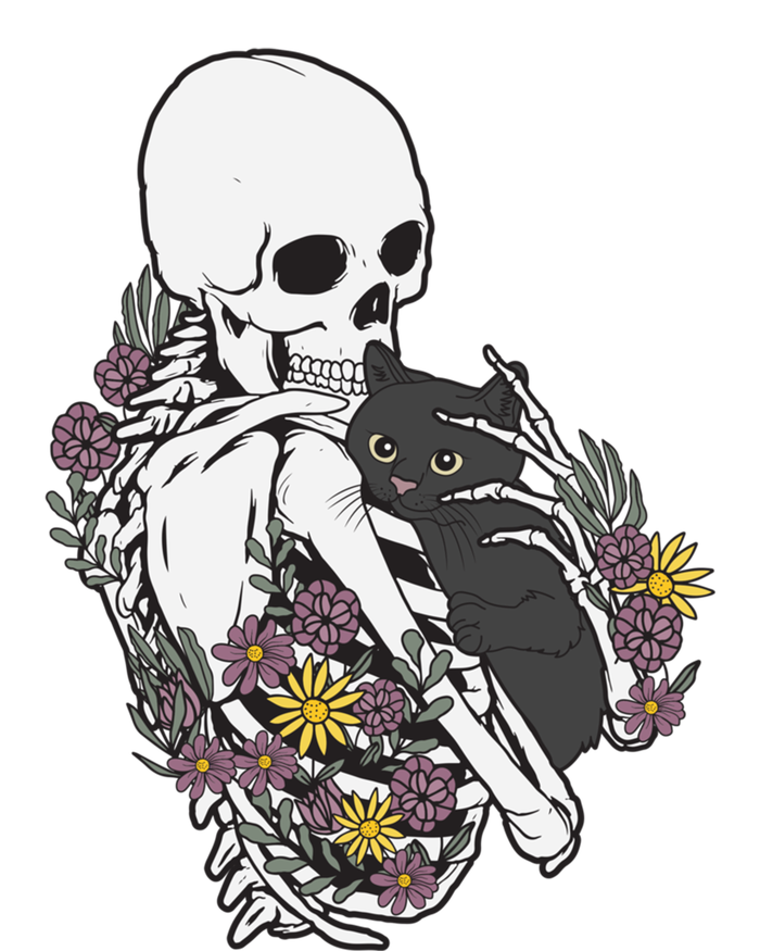 Skeleton Hugging Cat Flowers Skeleton Black Cat Gift Tall T-Shirt