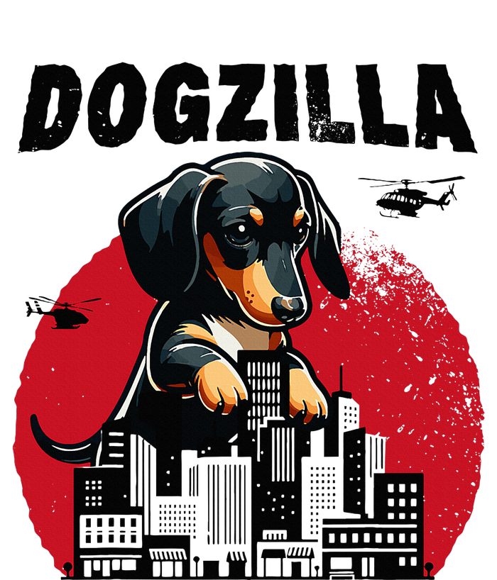 Dogzilla Funny Giant Dachshund Cute Wiener Dog In City Women's Racerback Cropped Tank