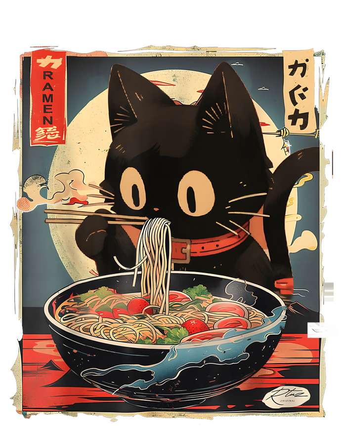 Kawaii Cat Eating Ramen Noodles Anime Gift T-Shirt