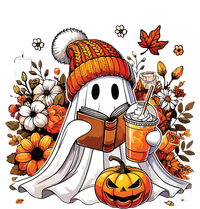 Ghost Drinking Coffee Book Reading Halloween Pumpkin Flower T-Shirt