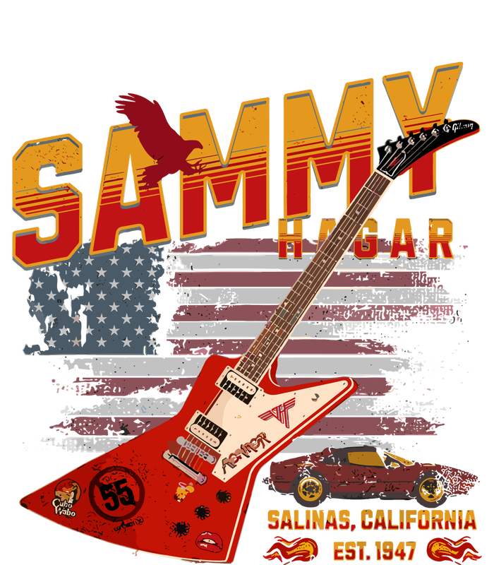 Sammy Red Guitar Rock Front Back Both Worlds Vh Concert Tie-Dye Long Sleeve Shirt