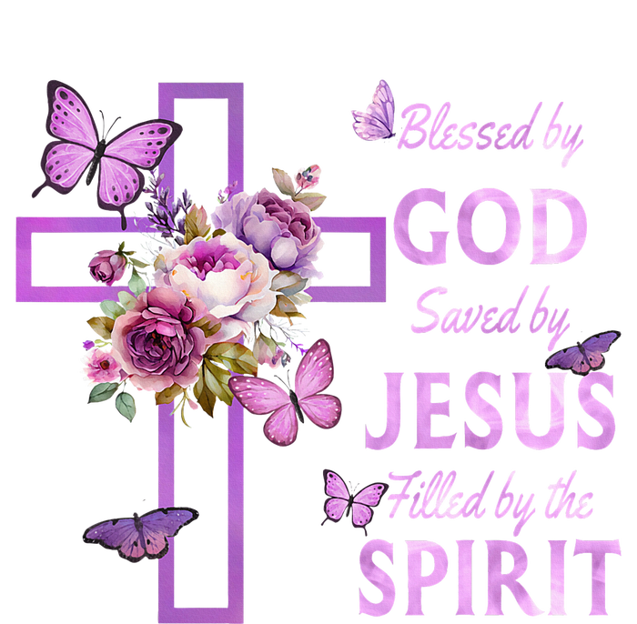 Blessed By God Saved By Jesus Purple Floral Cross Christian Hoodie