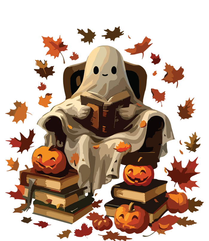 Vintage Ghost Book Reading Pumpkin Gothic Halloween Teachers T-Shirt