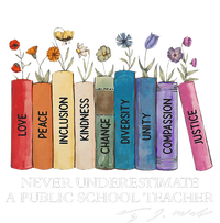 Floral Books Never Underestimate A Public School Teacher Gift Grommeted Golf Towel