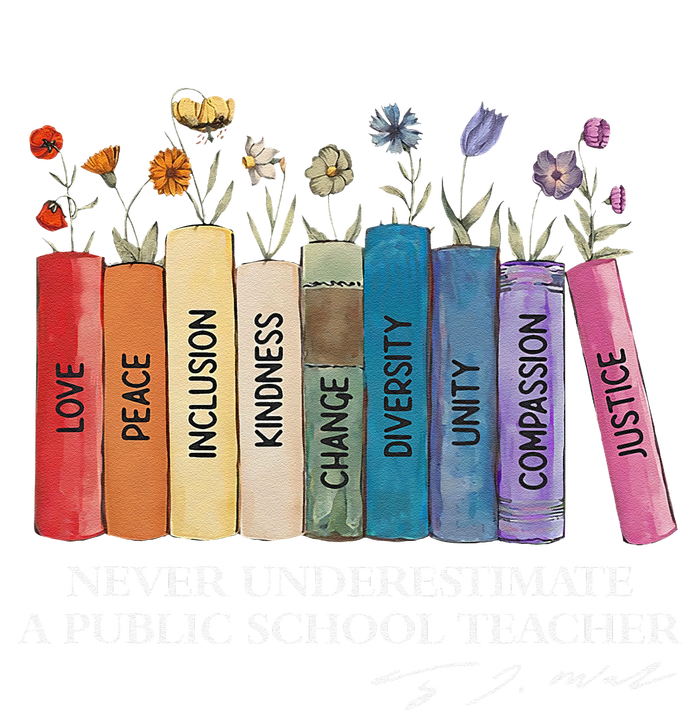 Floral Books Never Underestimate A Public School Teacher Gift Grommeted Golf Towel