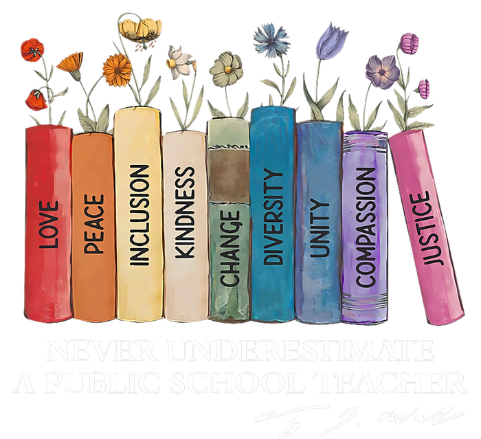 Floral Books Never Underestimate A Public School Teacher Womens Funnel Neck Pullover Hood