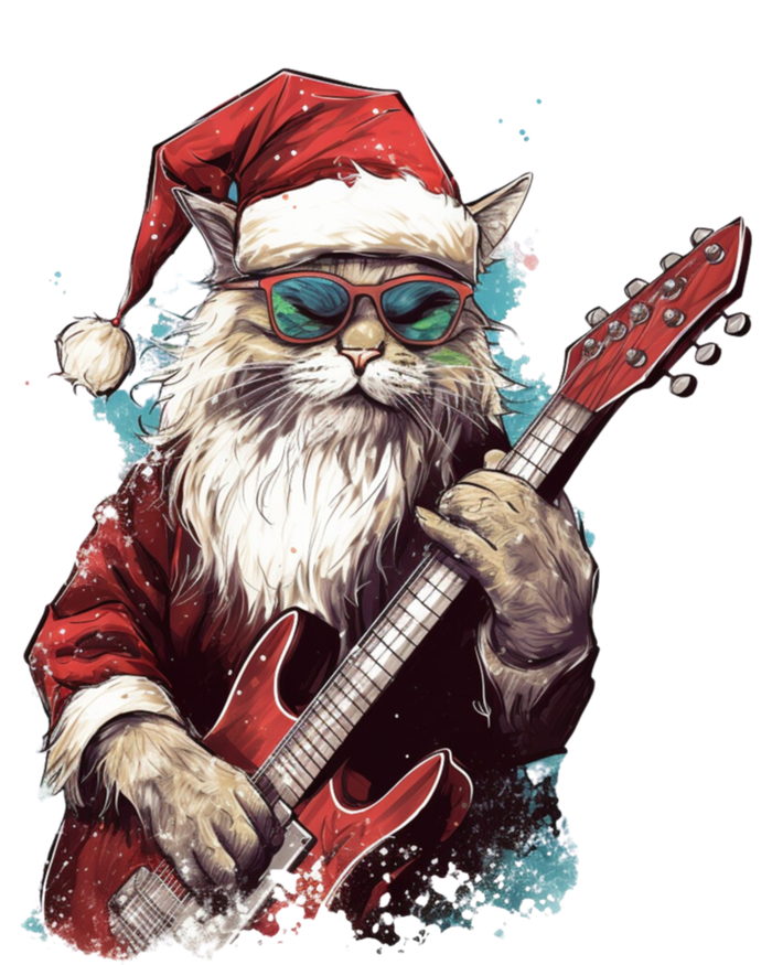 Rock Cat Playing Guitar Funny Christmas Santa Claus Gift T-Shirt