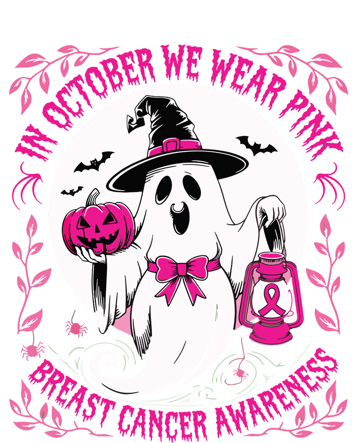 October We Wear Ghost Halloween Pumpkins Breast Cancer Kids T-Shirt