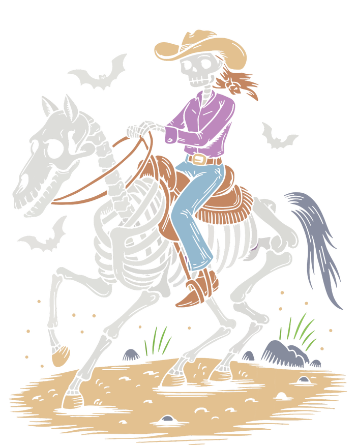 Funny Cowgirl Skeleton Riding Horse Spooky Halloween Western Women's Perfect Tri Tunic Long Sleeve Shirt