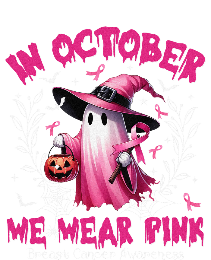 In October We Wear P.Ink Ghost Witch Breast Cancer Awareness Gift Coaster