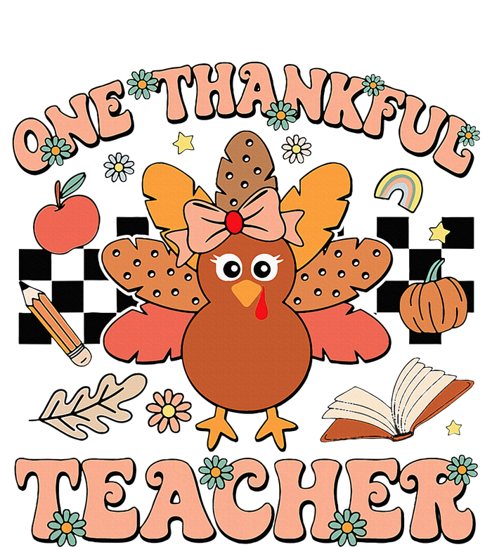 One Thankful Teacher Thanksgiving Retro Groovy Fall Teachers Canvas