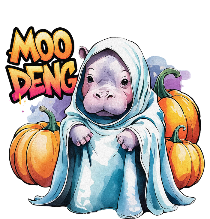 Moo Deng Baby Hippo Spooky Ghost Bouncy Pig Halloween Women's V-Neck T-Shirt