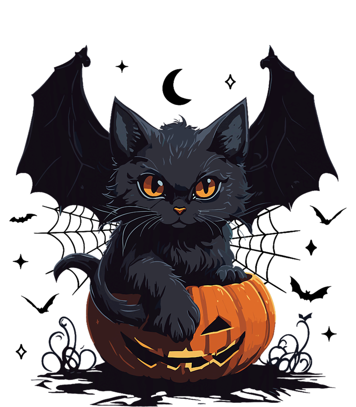 Cute Black Cat With Bat Wings Jack O Lantern Kitty Halloween Kids Long Sleeve Shirt