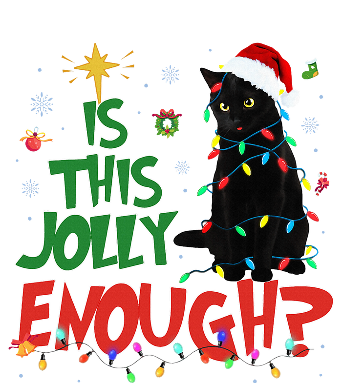 Is This Jolly Enough Black Cat Merry Christmas Tree Lights T-Shirt