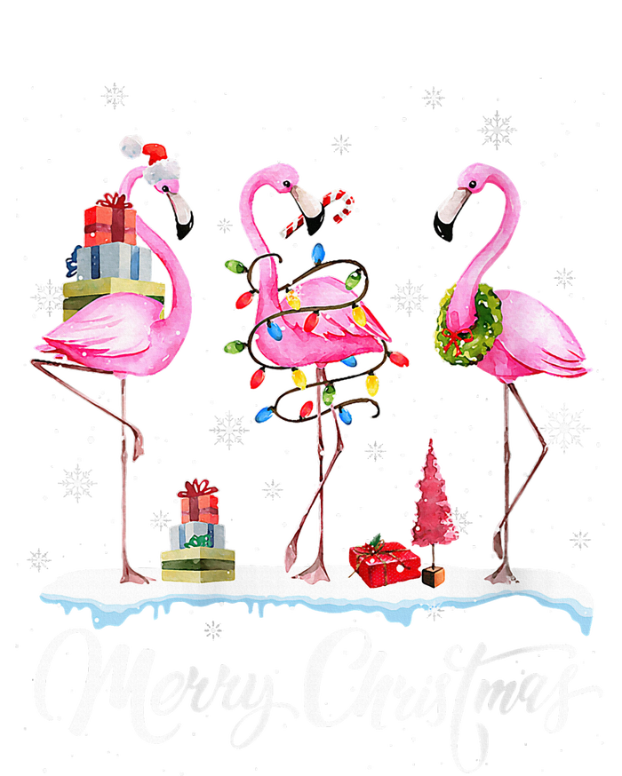 Merry Christmas Hat Santa Flamingo Light Christmas Snow T-Shirt