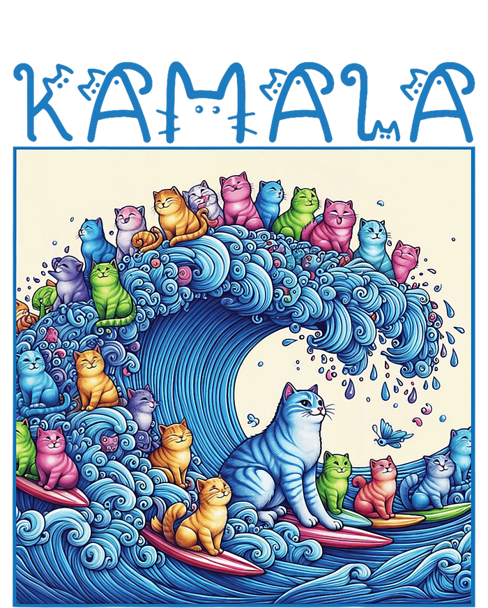 Blue Cats Wave For Kamala Harris 2024 Funny Cat Lady T-Shirt