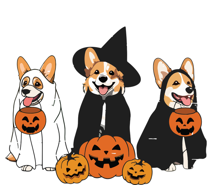 Retro Funny Ghost And Witch Corgi Dog Pumpkin Halloween Cute Sweatshirt Cotton Canvas Jumbo Tote