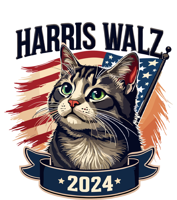 Harris Walz 2024 Funny Cat Kamala Harris Tim Walz Waltz V-Neck T-Shirt