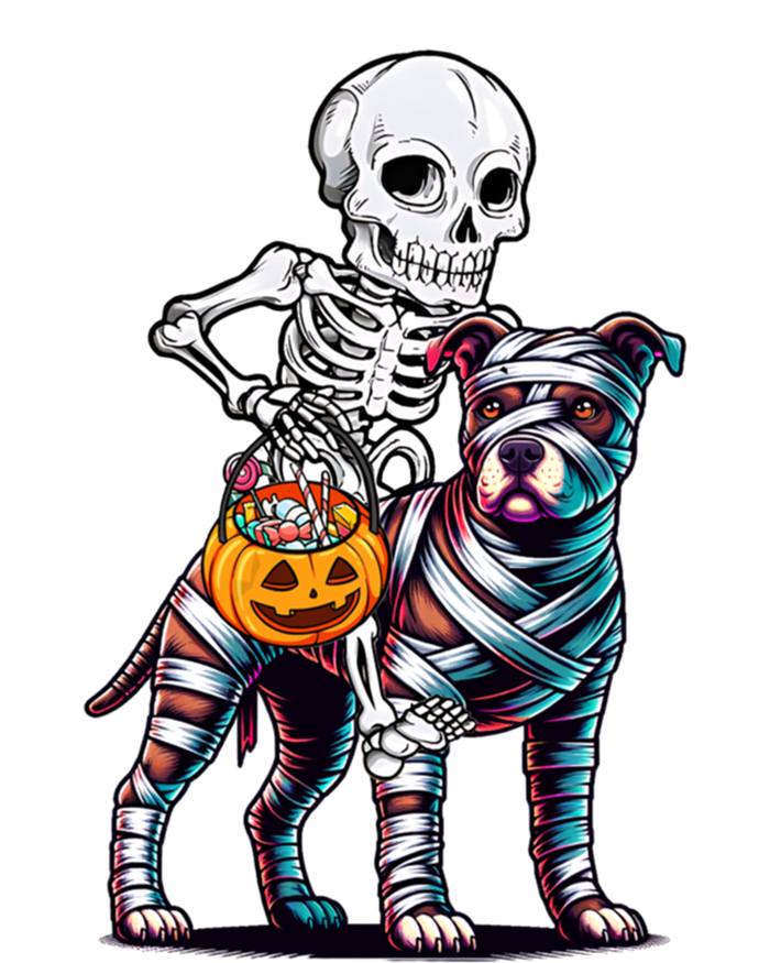 Skeleton Riding Mummy Pitbull Dog Halloween Funny Pumpkin Women's T-Shirt