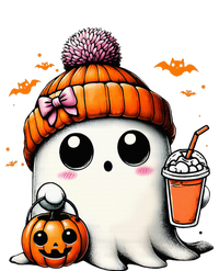 Cute Ghost Drinking Coffee Halloween Ghost Ice Coffee 7-Panel Snapback Hat