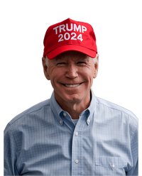 Funny Joe Biden Wearing A Trump Hat Political Sarcasm 2024 Women's Knotted Racerback Tank