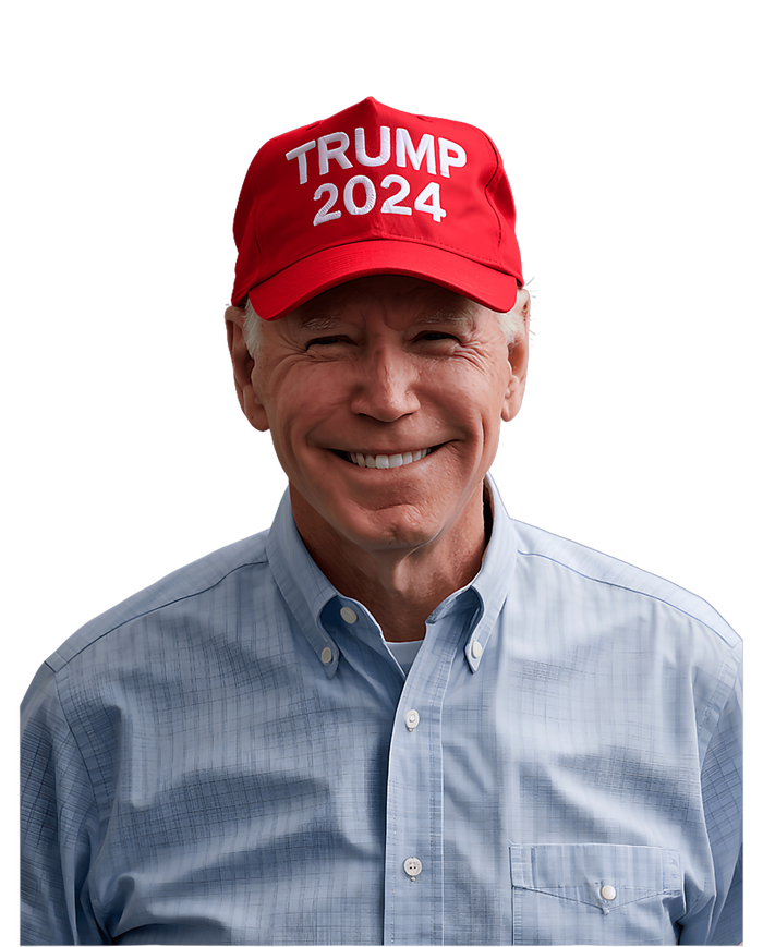 Funny Joe Biden Wearing A Trump Hat Political Sarcasm 2024 Women's Knotted Racerback Tank