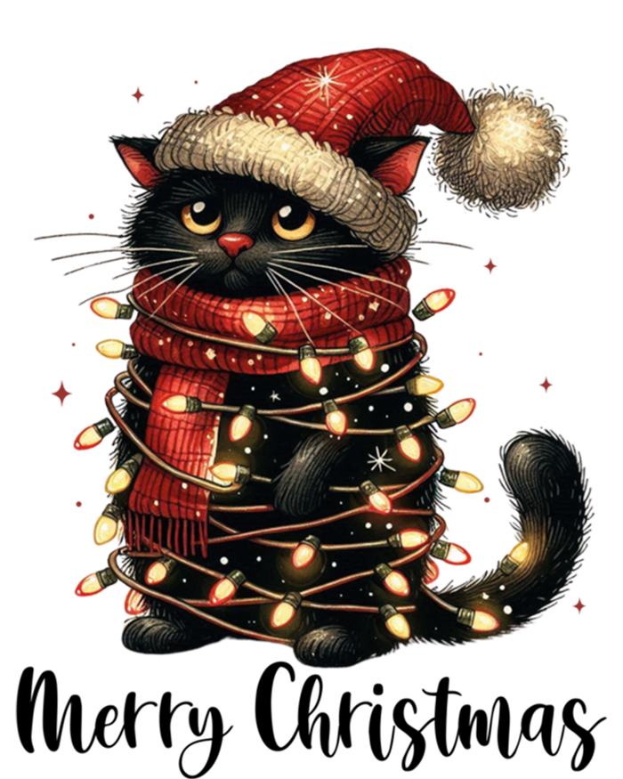 Merry Christmas Black Cat Santa Hat Xmas Tree Light T-Shirt