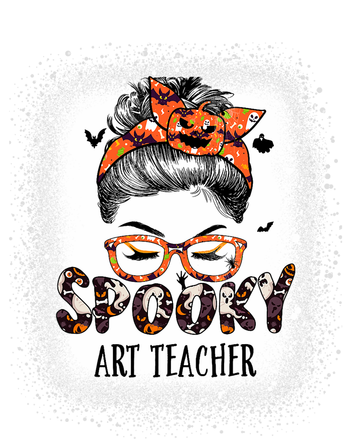 Messy Bun Spooky Art Teacher Bleached Halloween Pumpkin Short Acrylic Beanie