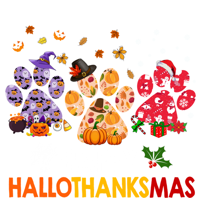 Happy Hallothanksmas Cat Dog Paw Print Halloween Christmas Cute Gift T-Shirt