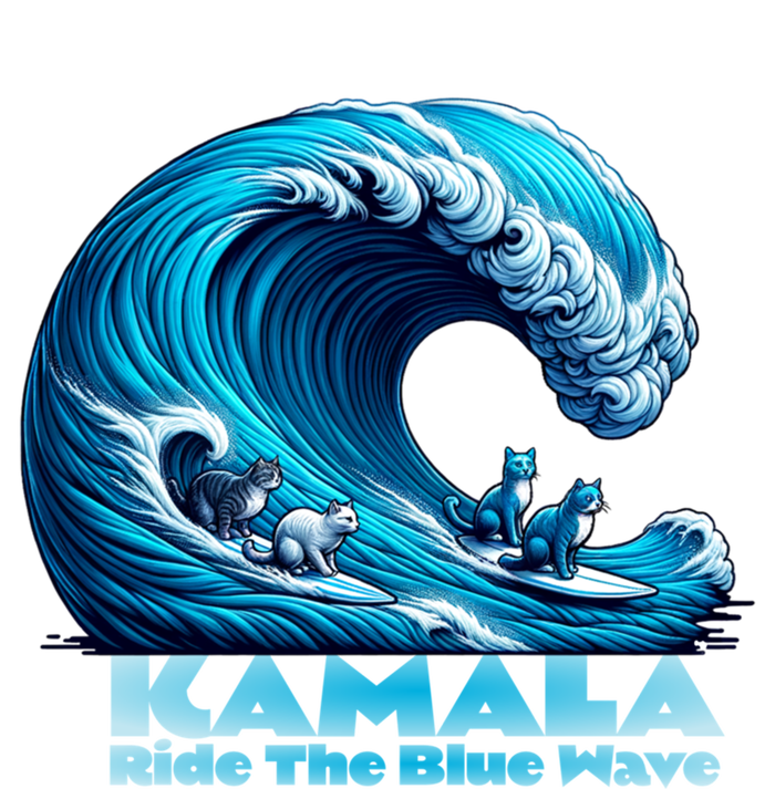 Kamala Harris For President Blue Wave Surfing Cats 2024 Gift T-Shirt