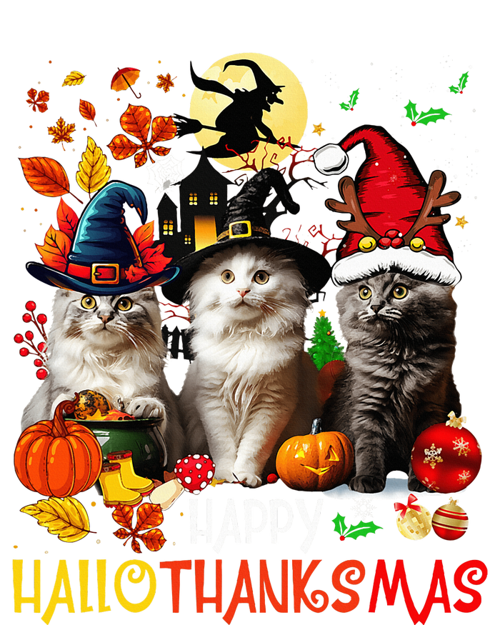 Halloween Thanksgiving Christmas Happy Hallothanksmas Cats Women's V-Neck T-Shirt